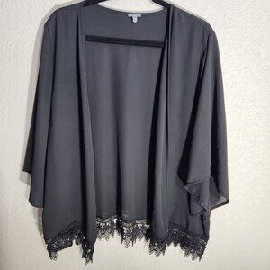 Charlotte Russe Black Kimono Cardigan Lace Trim Bell Sleeves Womens L Whimsigoth